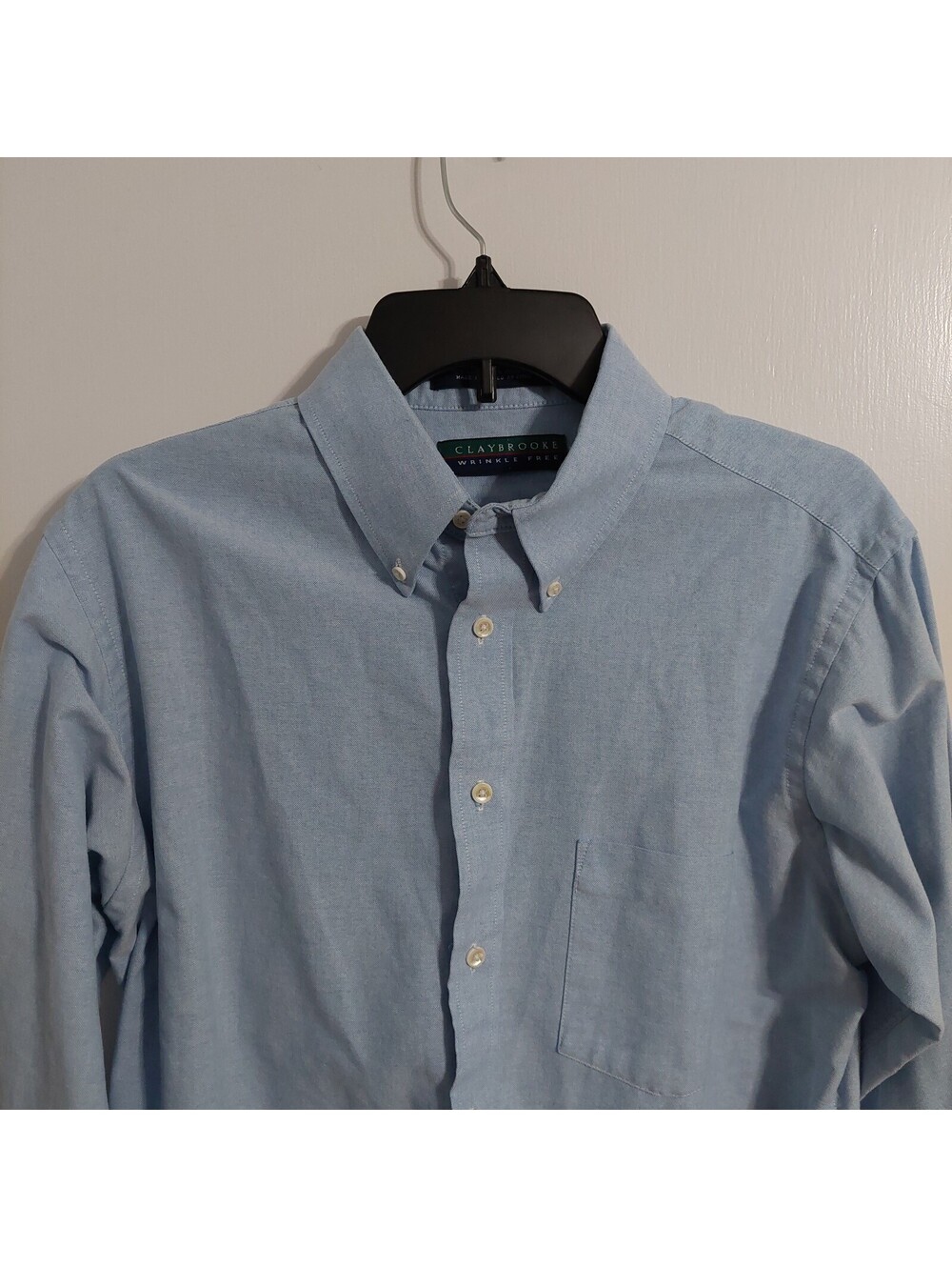 Claybrooke Wrinkle Free Oxford Button-Down Shirt Size 16 34/35 Light Blue